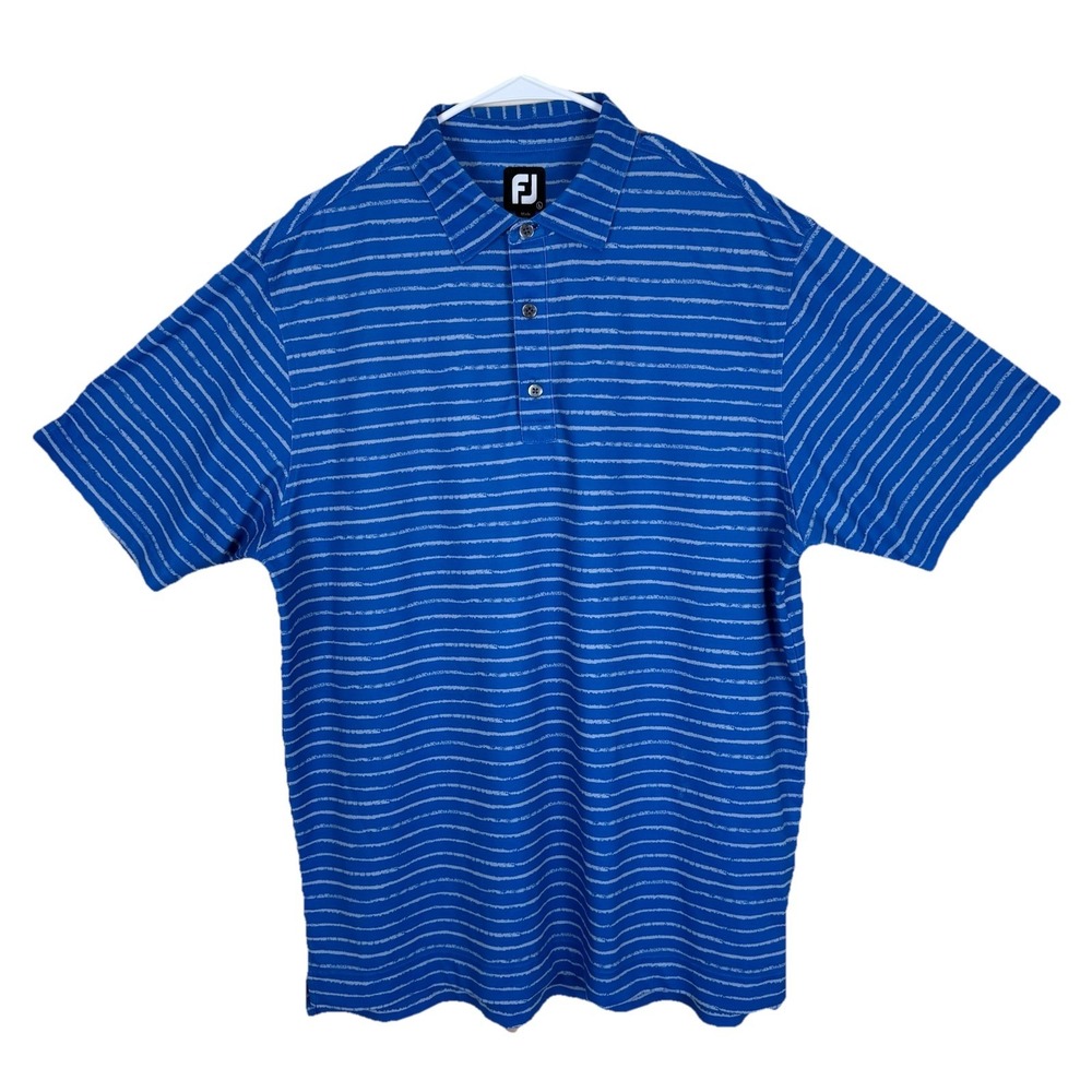 FootJoy FJ Golf Polo‎ Shirt Mens Large Blue Striped Performance Athletic